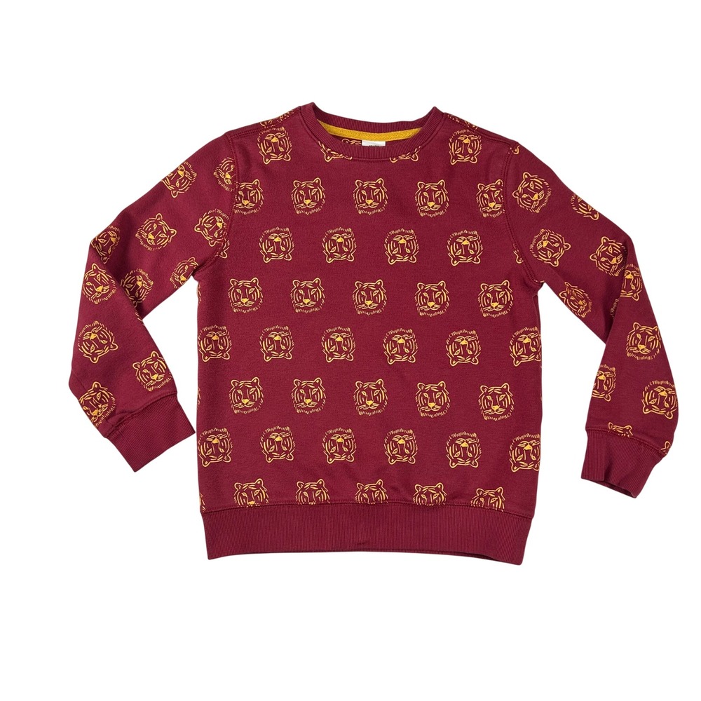 Amazon Essentials Boys Tiger Print Sweatshirt Burgundy‎ Maroon Size M 8 Pullover